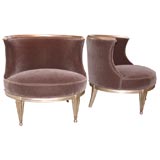 BEAUTIFUL PAIR OF MOHAIR UPHOLSTERED SLIPPER CHAIRS.