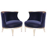 STUNNING PAIR OF MOHAIR UPHOLSTERED SLIPPER CHAIRS.