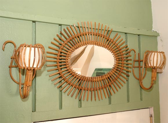 A Sun Mirror and A Pair of  Lantern Sconces
