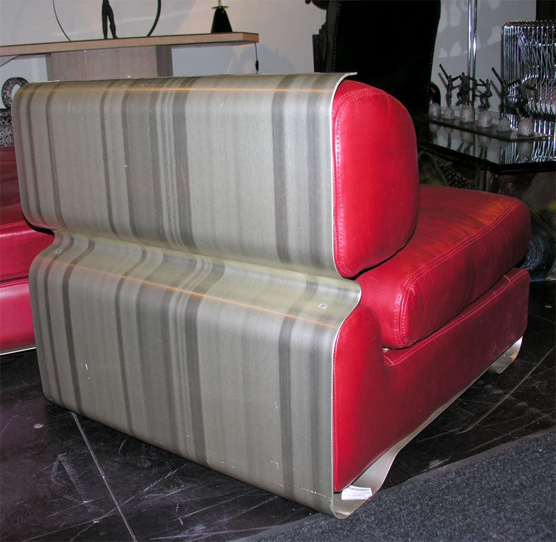 Custom Leather and Metal Three-Seat Sofa For Sale 1