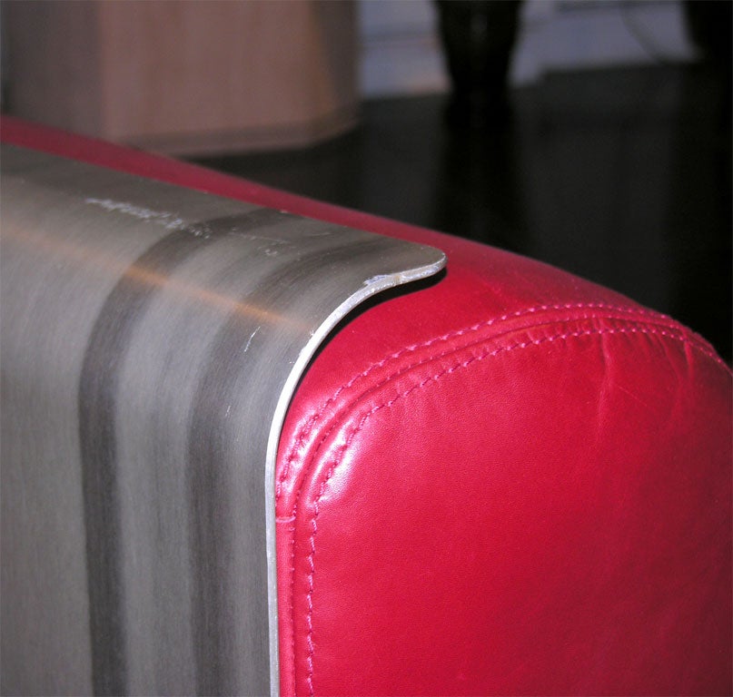 Custom Leather and Metal Three-Seat Sofa For Sale 2