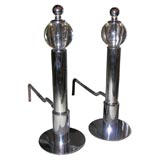 Pair of Machine Age Andirons with Glass Ball Detail