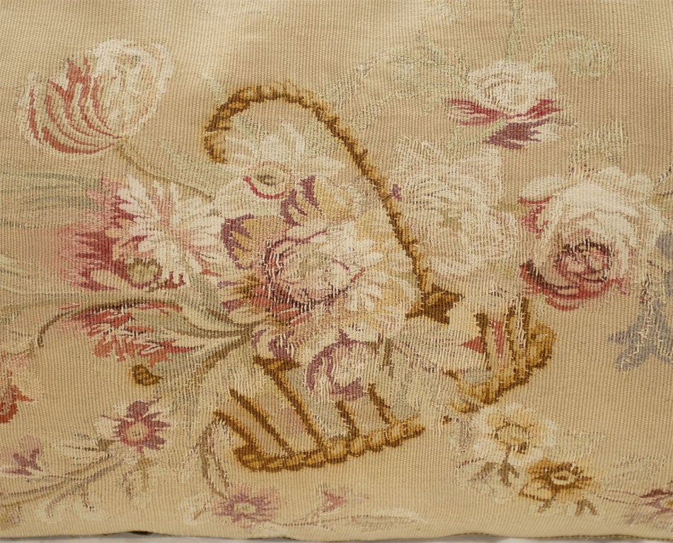 Silk 19th Century French Aubusson Floral Pillow