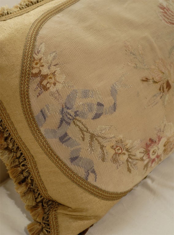 19th Century French Aubusson Floral Pillow 1