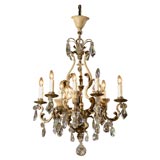 19th Century Italian Iron, Faux Wood and Crystal Chandelier
