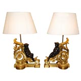 Pair of French Chenets Mounted as Lamps
