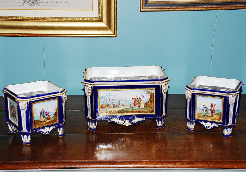 Set of Three Sevres Hand-Painted Tulipiers
