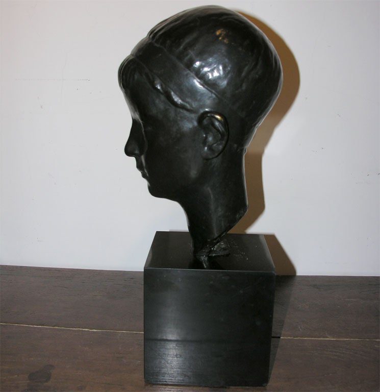 Bronze Head of a Boy on Pedestal, circa 1935 2
