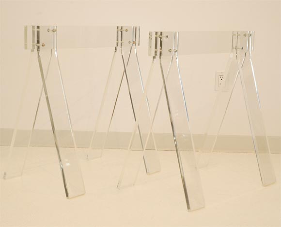 A Pair of Lucite Sawhorses for Dining Table or Desk Base