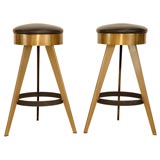 A Stylish Pair of Brass and Leather Stools