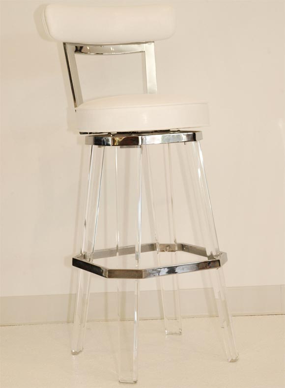 American Modern Lucite and Chrome Swivel Bar Stools