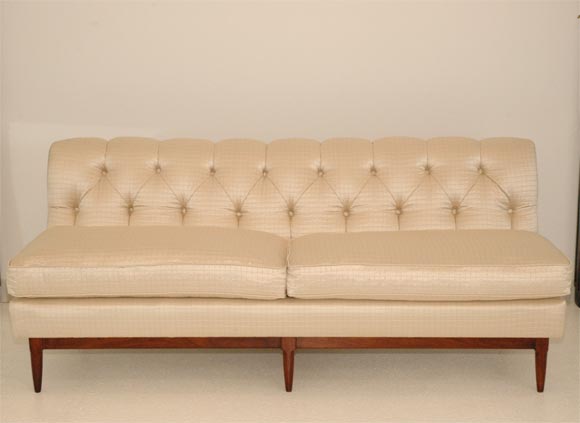 American An Elegant Tufted Silk Upholstered Banquette