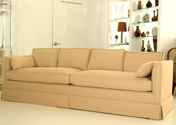 An Elegant Pair of Tailored Tuxedo-Style Sofas