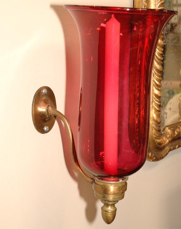 Pair of Rare Cranberry Glass Sconces