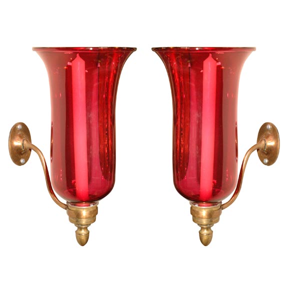 Pair of Rare Cranberry Glass Sconces
