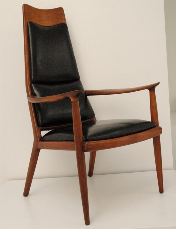 Sam Maloof Highback Walnut Armchair with Black Leather Upholstery, from Kaiser Commission