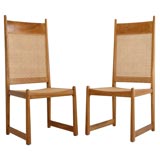 Pair of Highback Bleached Fruitwood Chairs w/ Caning
