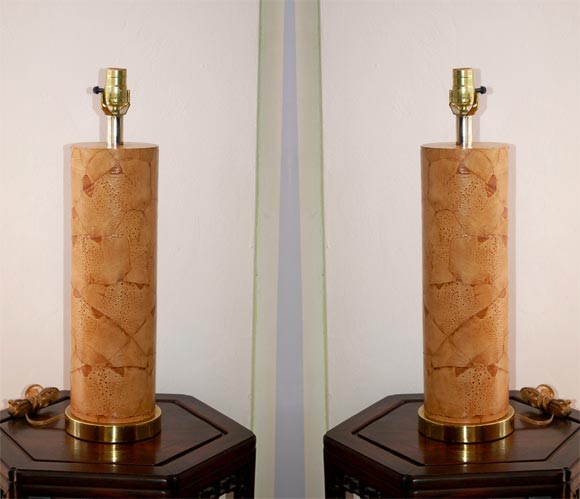 Pair of 70's Pieced Frogskin Lamps