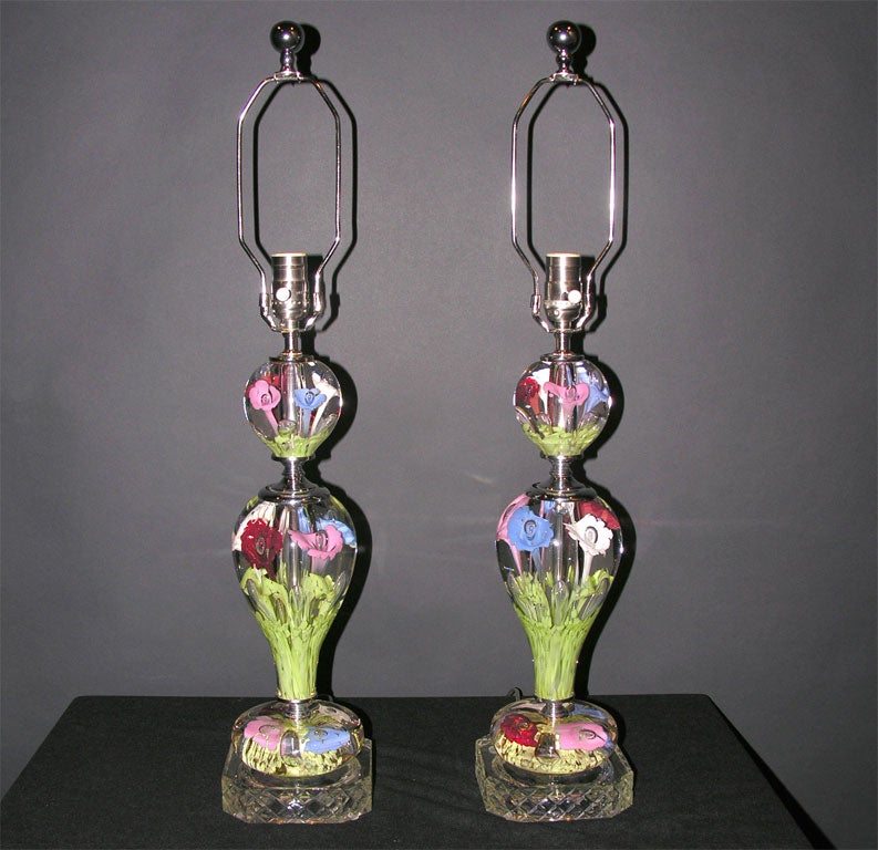 Charming pair of American glass lamps by 