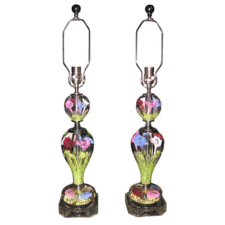 Pair of Millefleur glass lamps by "St. Clair"