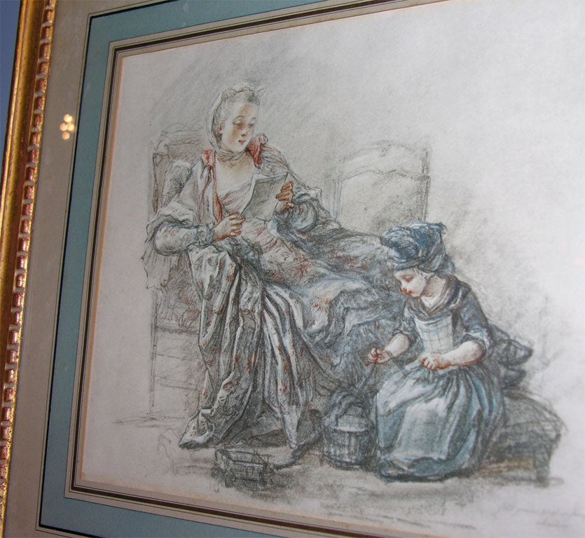 French Framed Print of Mother and Child