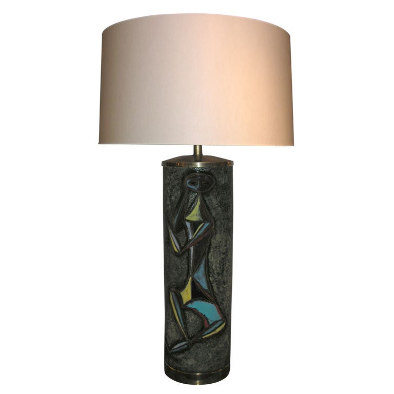 Sculptural Ceramic Table Lamp with Abstract Figures For Sale at 1stdibs