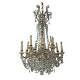 Antique French crystal and bronze 15-light chandelier
