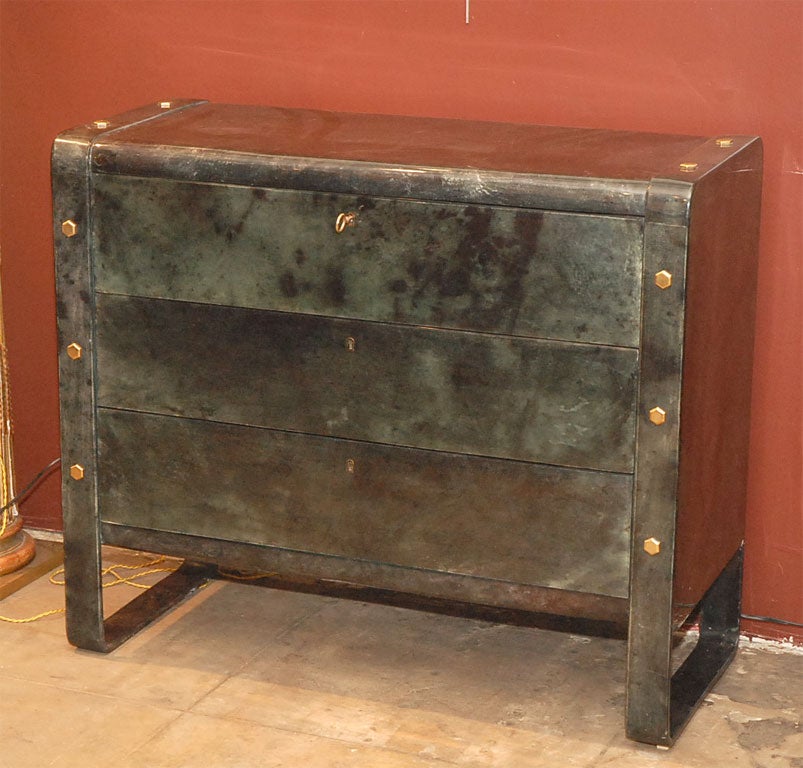Green Parchment Commode With Brass Accents