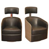 Pair of Black Leather Swivel Chairs