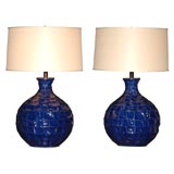 Pair of Cobalt Blue Honeycomb Lamps