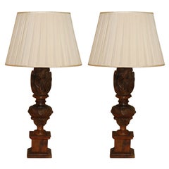 Pair of Carved Wood Flame-Form Finials