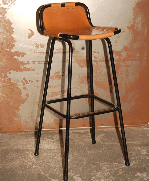 Leather Upholstered Chrome Bar Stools by Charlotte Perriand