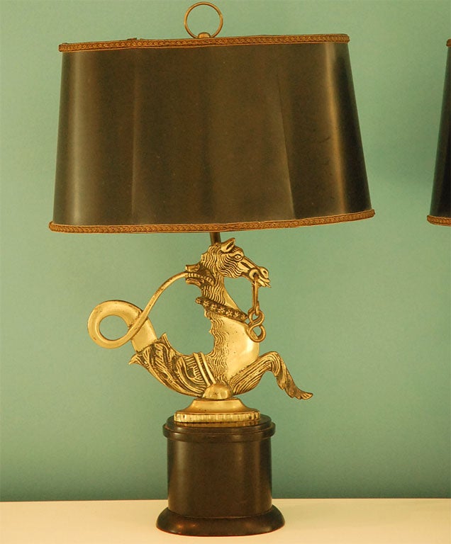 American Pair of Brass Seahorse Lamps