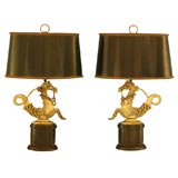 Vintage Pair of Brass Seahorse Lamps