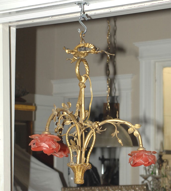 Gilt and Glass  Flower Chandelier