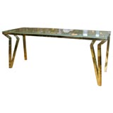 Brass glass top console table