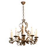 A POLISHED IRON FRENCH TEN (10) LIGHT  CHANDELIER