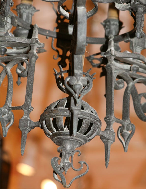 A FRENCH GOTHIC BRONZE CHANDELIER