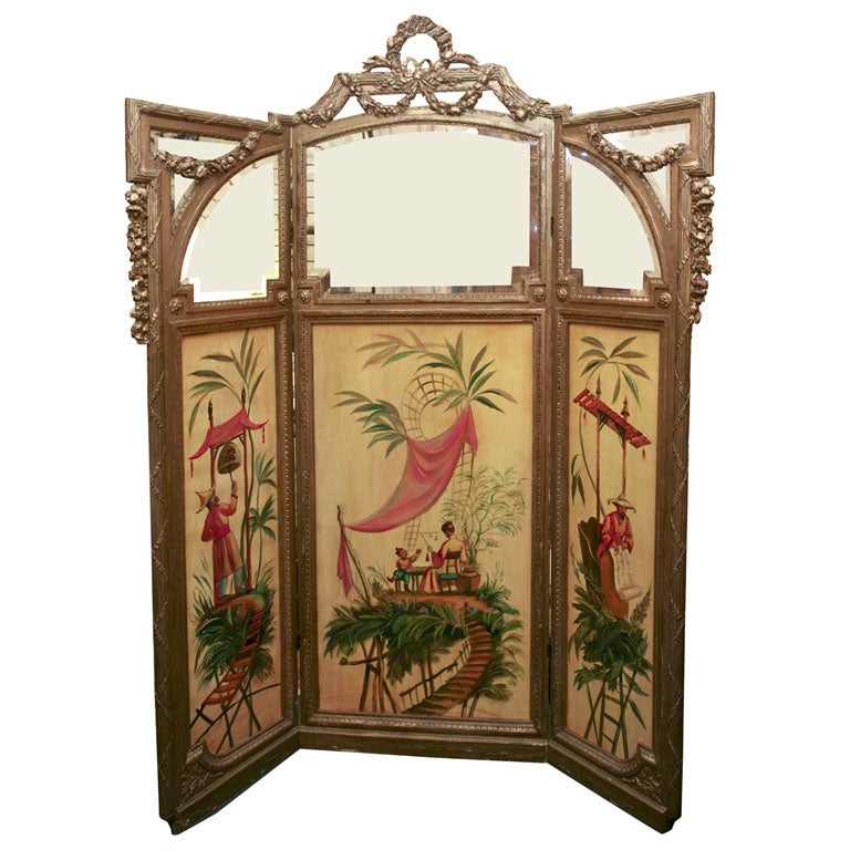 19TH CENTURY FRENCH PAINTED FLOOR SCREEN