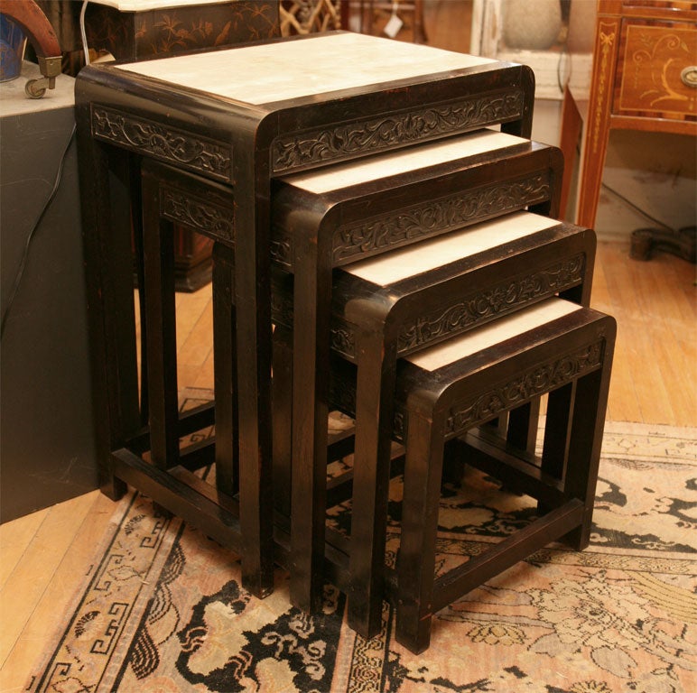 Oriental Inset Marble Top Nesting Tables