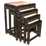 Oriental Inset Marble Top Nesting Tables