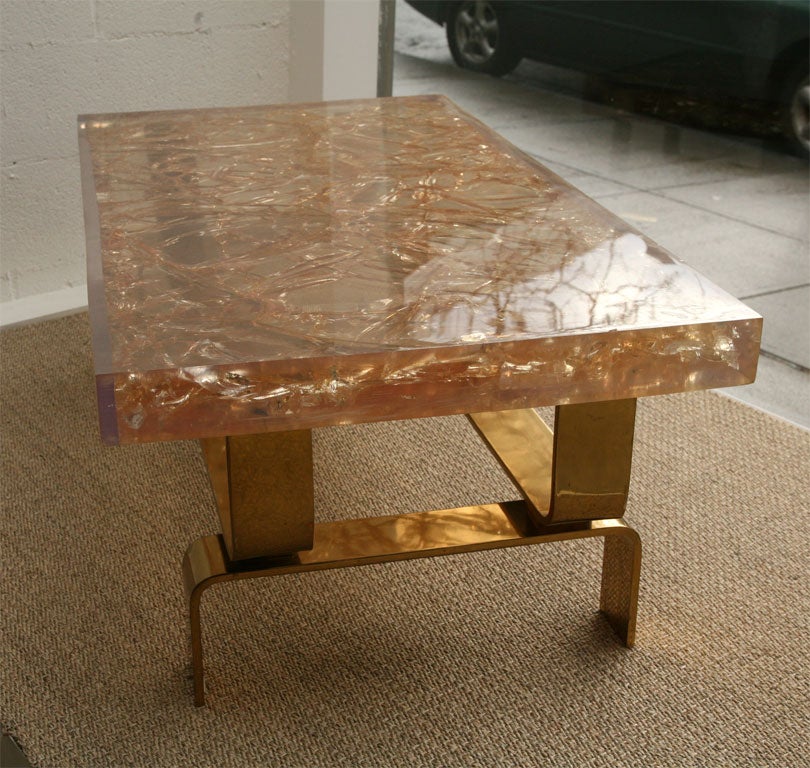 french lucite coffee table top by Pierre Giraudon w/brass base