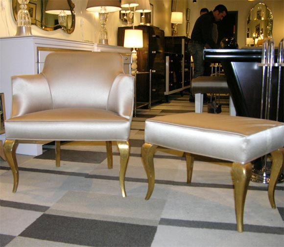 1940s Gilded Chair with Matching Ottoman/bench