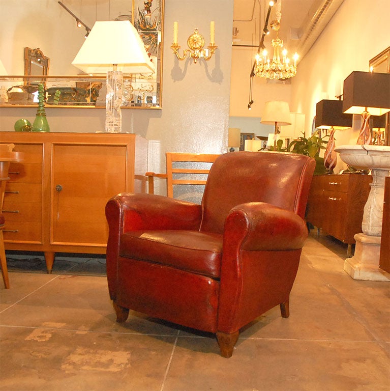 Pair of red burgundy leather {orginal} Club Chairs
