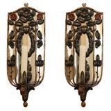 Antique Pair Iron Mirrored Candle Sconces (GMD#2062)