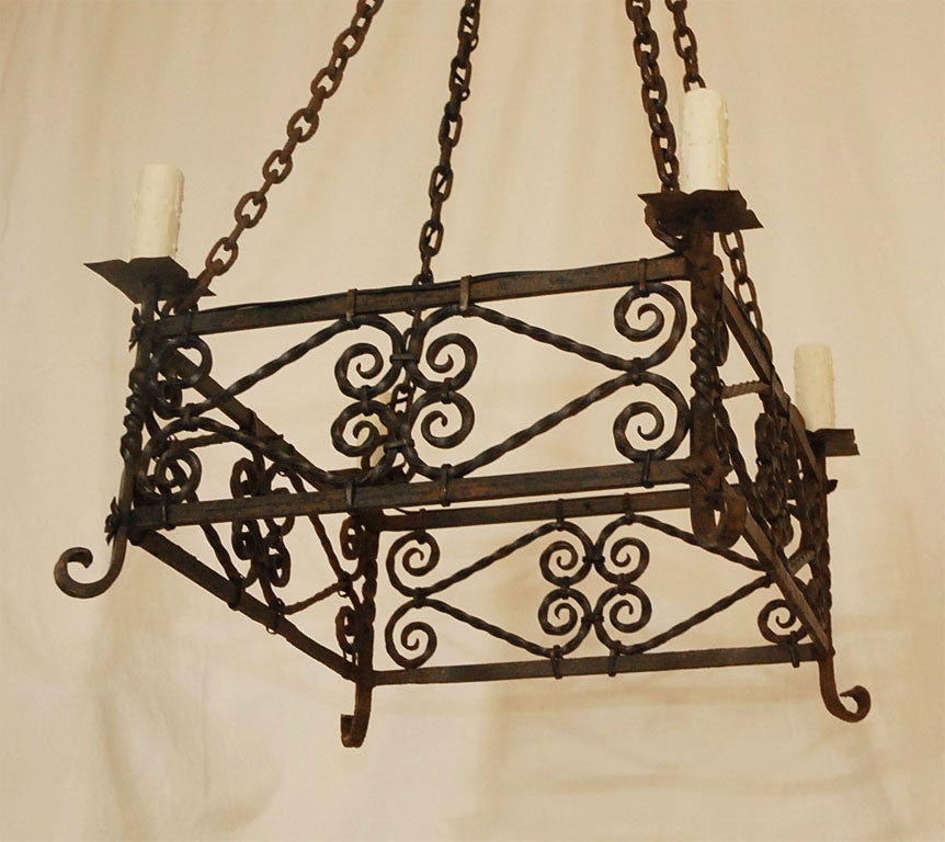 Spanish Iron 4-Lite Chandelier (GMD#2066) In Good Condition For Sale In Los Angeles, CA