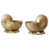 Pair of Hollywood Regency Brass Nautilus Planters