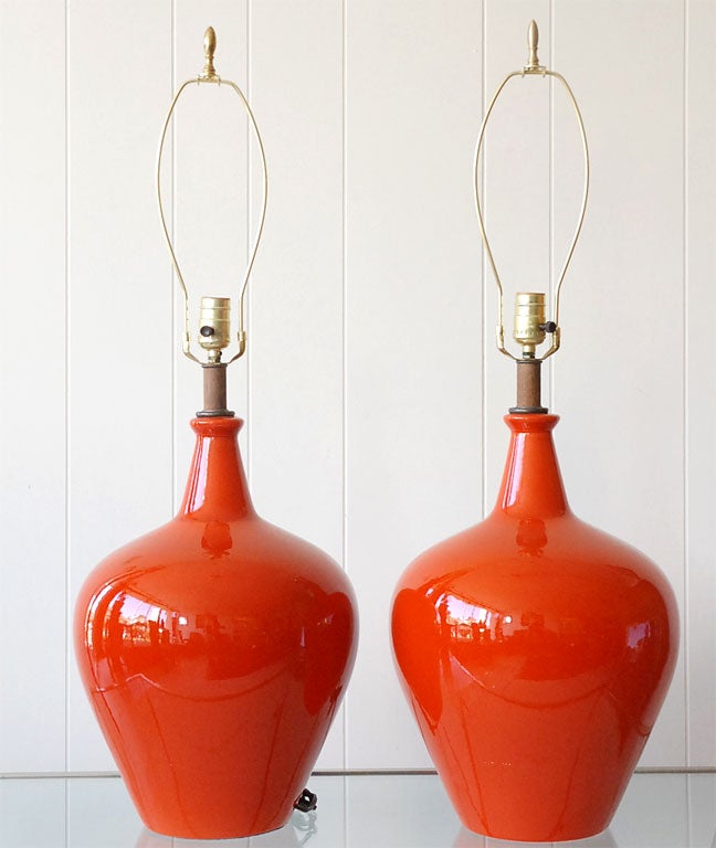 Modernist Orange Potttery Lamps