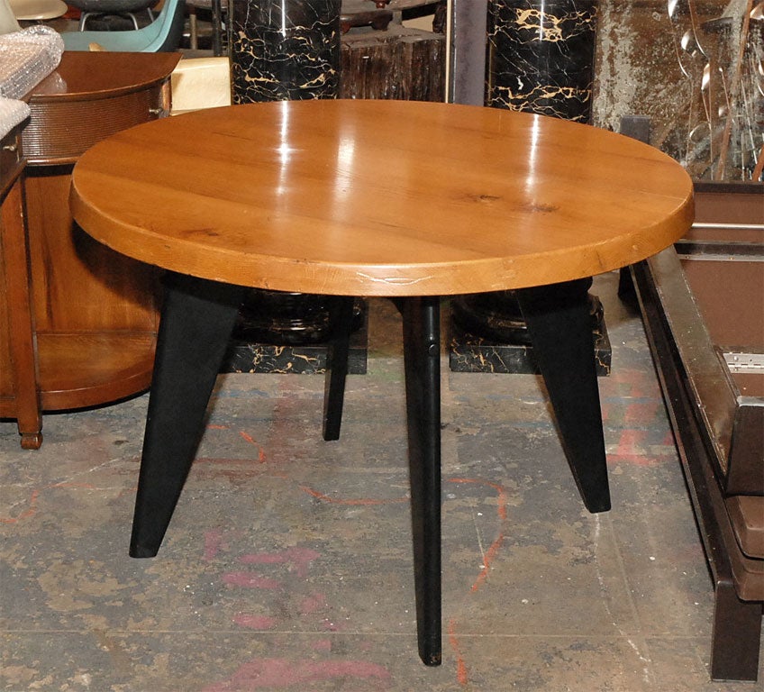 France: 1950's Jean Prouve Large Round Gueridon with Four Black Painted Metal Feet - Provenance: Galerie Downtown