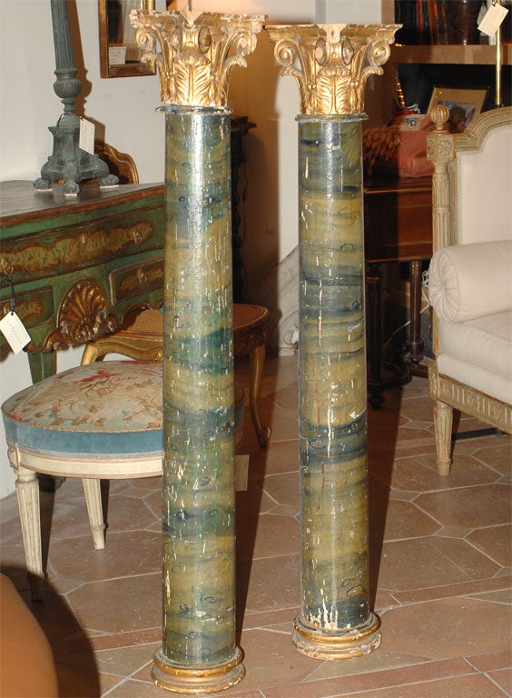 Italian Pair of Faux Marble Painted Columns